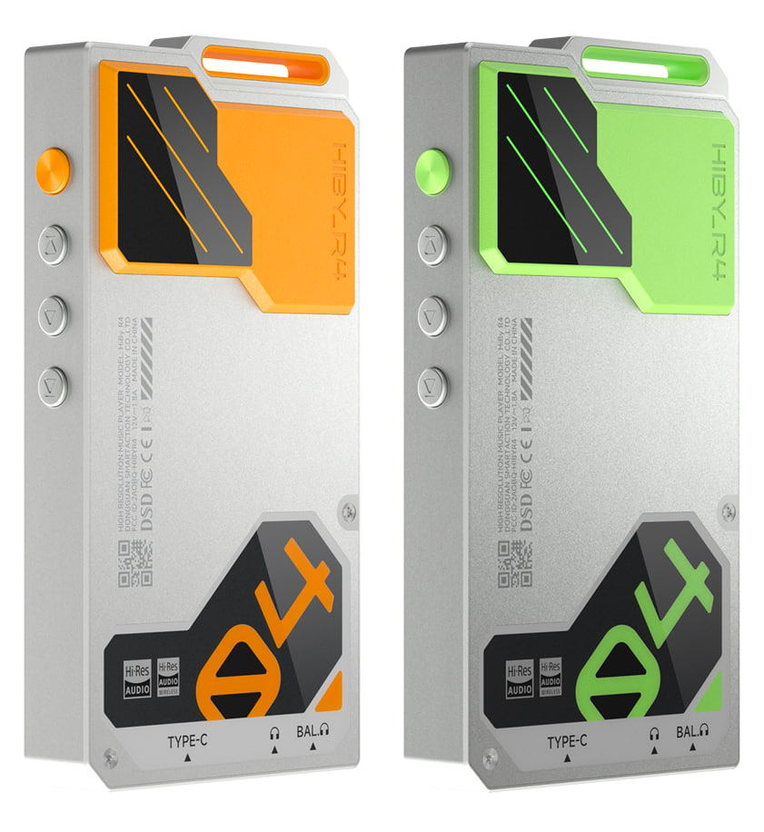 HiBy R4 DAP rear view in orange and green