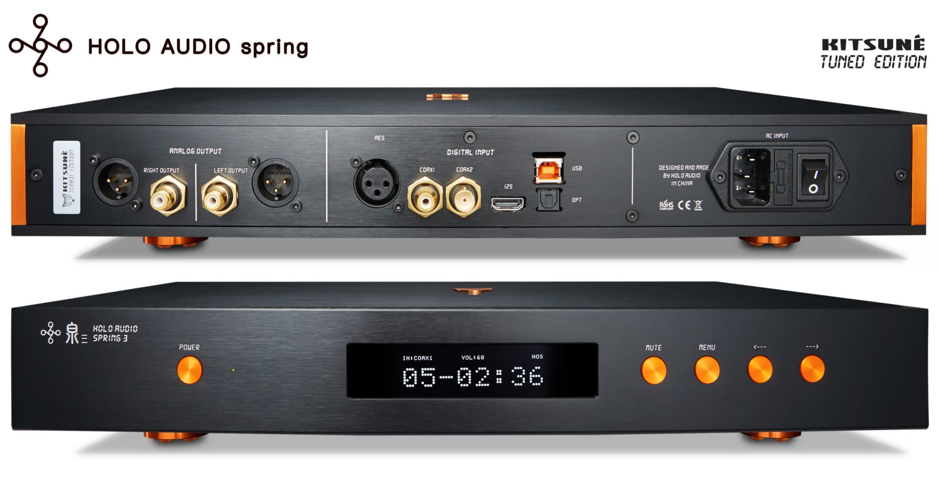 Holo Audio Spring 3 KTE DAC Front and Rear Views