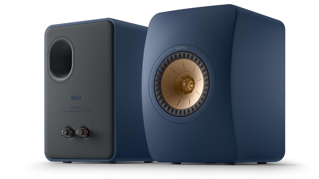 KEF LS50 Meta Bookshelf Speakers in Royal Blue Special Edition Color (2020) Front and Back Views