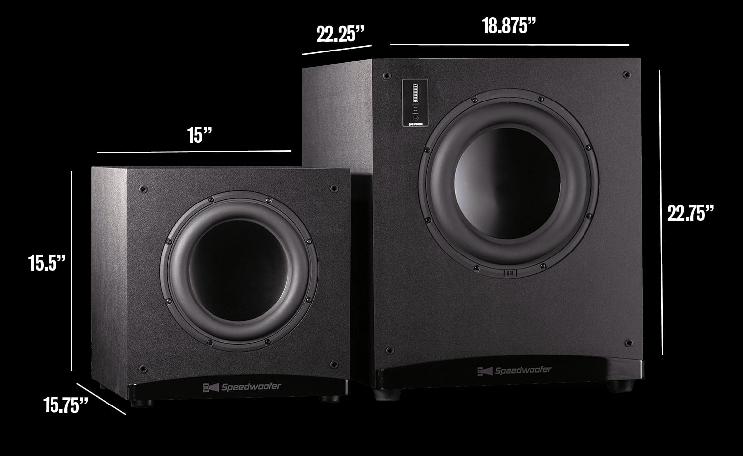 RSL Speedwoofer 10S MKII vs. Speedwoofer 12S Size Dimensions