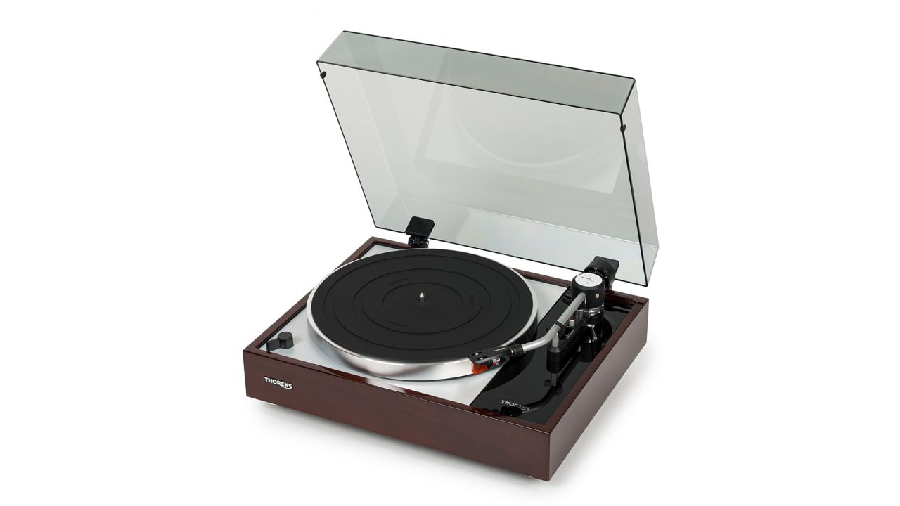 Thorens TD 1500 Turntable Walnut Lid Up Angle